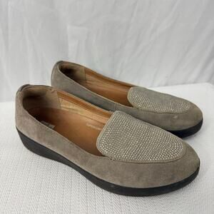 Fitflop Crystal Sneaker Loafer Womens Size 8.5 Taupe Suede